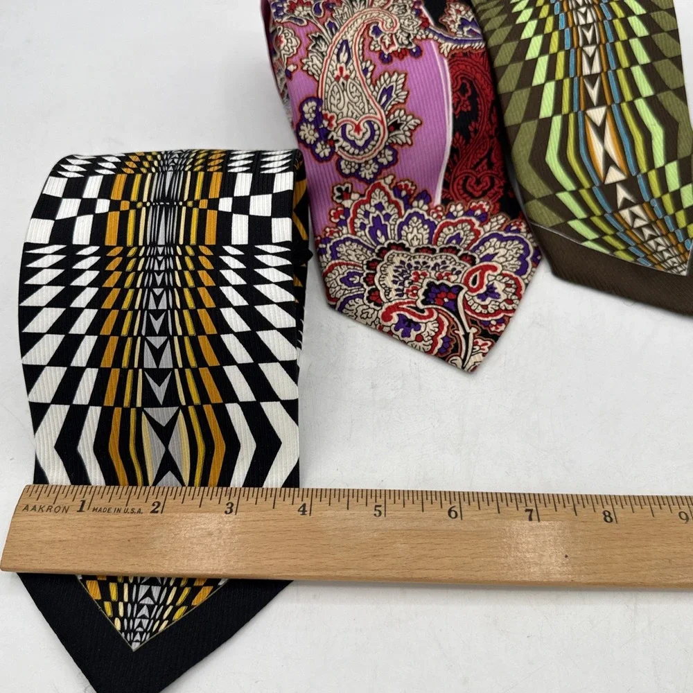 Steven Land Big Knot Silk Tie Black Gold White Geometric Art Deco Mens Necktie